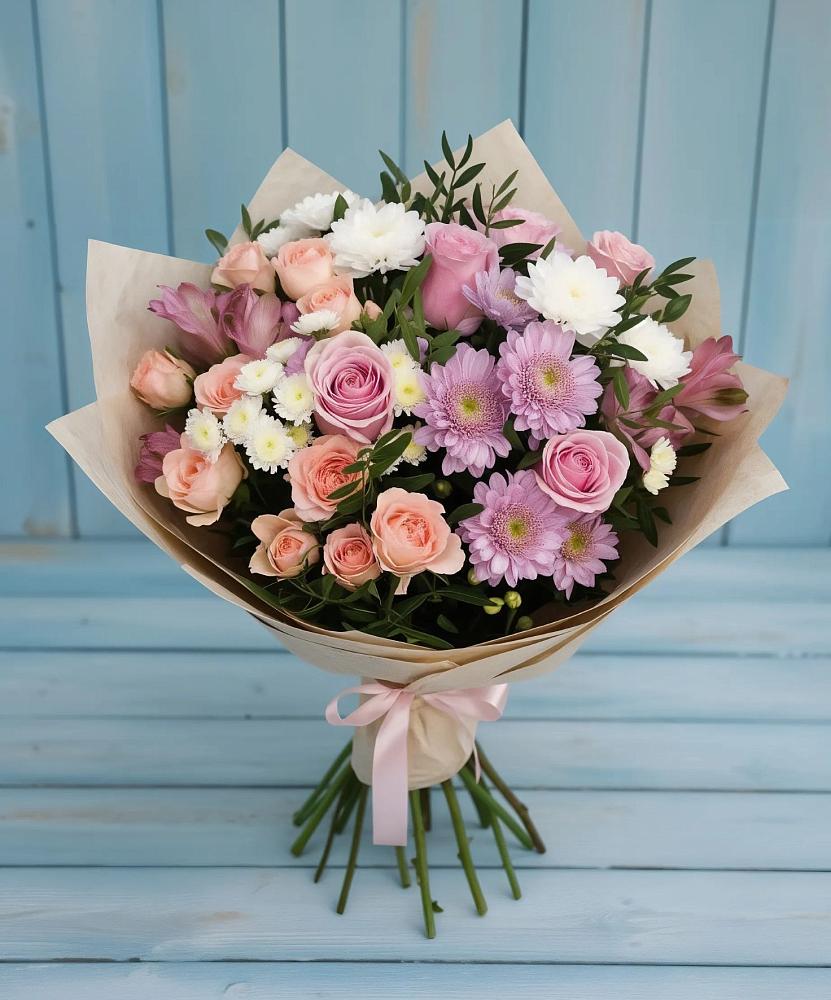 Букет цветов из: Хризантемы, Розы и Альстромерии в Ульяновке Ставропольского края