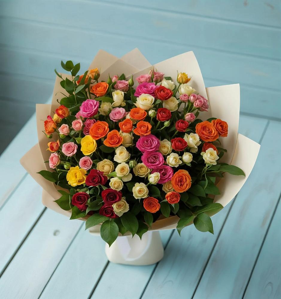 Букет Микс из разноцветных кустовых роз в Ульяновке Ставропольского края
