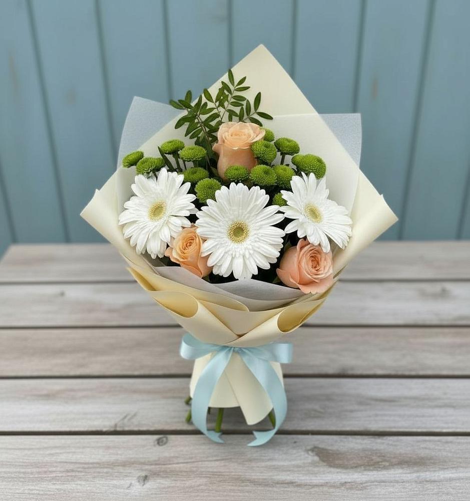 Букет цветов из: Герберы, Розы и Хризантемы в Ульяновке Ставропольского края