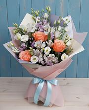 Букет цветов из:  Лизиантусы, Розы, Альстромерии и Гипсофила #REPLACE_PRED# Ульяновке Ставропольского края