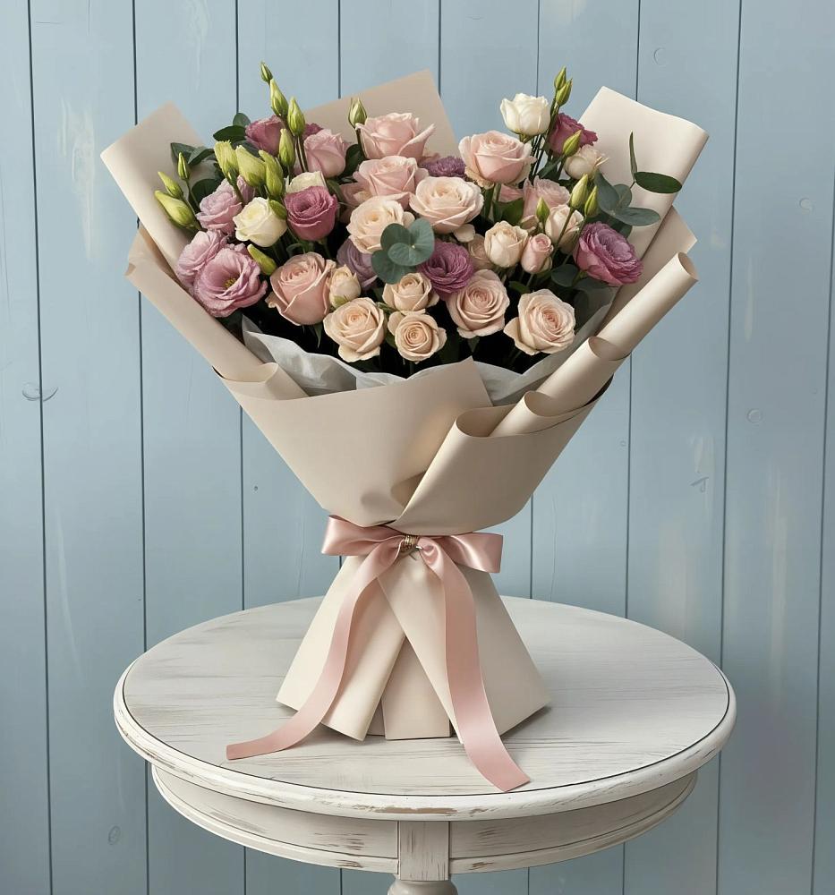 Букет цветов из: Розы и Лизиантусы в Ульяновке Ставропольского края