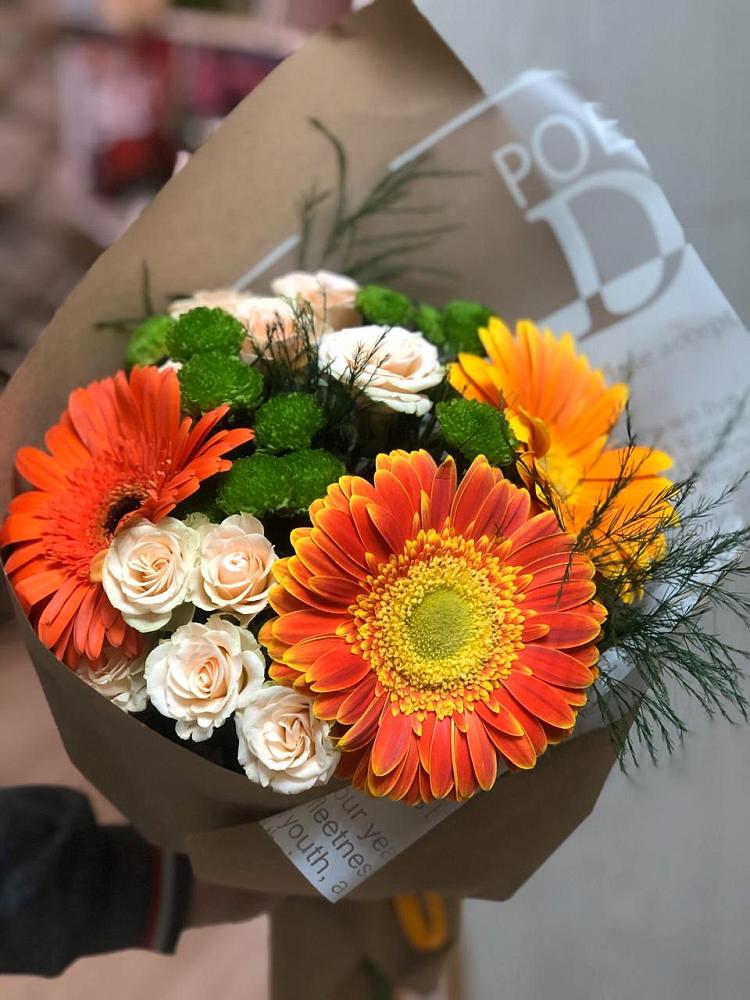 Букет цветов из: Герберы, Хризантемы и Розы в Ульяновке Ставропольского края